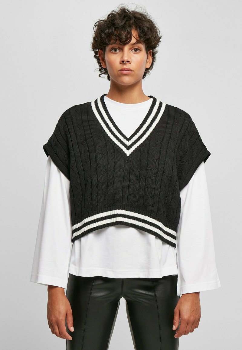 Urban Classics CROPPED COLLEGE SLIPOVER - T-Shirt print - black