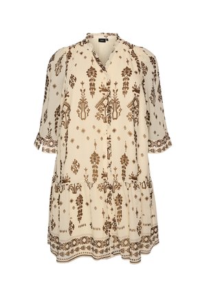 Zizzi, KLEID MIT ORNAMENT-PRINT UND RÜSCHENKRAGEN - Φόρεμα ημέρας - beige