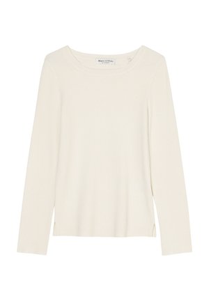 Sweter z długim rękawem, prążkowany, w kolorze kości słoniowej, z okrągłym dekoltem i małymi bocznymi rozcięciami, oznaczony marką Marc O’Polo.