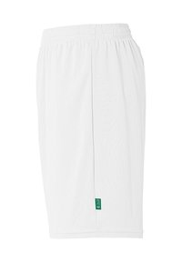 Witte sportieve shorts met een elastische tailleband, gemaakt van ademend materiaal met zijnaden en een klein groen label op de zoom.