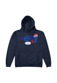 Felpa blu navy con tasca frontale, caratterizzata da un testo stilizzato "PEPSI", un grafico di un globo etichettato "MONDO" e il logo Pepsi sul petto.