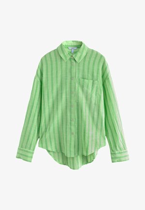 Grönrandig knapp-up skjorta med ficka, med en avslappnad passform, långa ärmar och en rundad nederkant. Tillverkad av lättviktsmaterial.