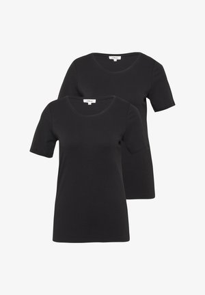 Dvé čierne tričká s krátkym rukávom vyrobené z mäkkej bavlny. Majú okrúhly výstrih a voľný strih. Jednoduchý dizajn bez ďalších vzorov.