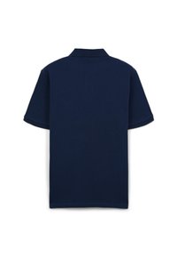 Polo shirt blu navy realizzato in tessuto testurizzato, con colletto classico e maniche corte, dotato di orlo dritto.