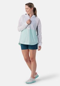 Leichte, kapuzenjacke in Weiß und mintgrün mit einem Viertelreißverschluss vorne, elastischen Bündchen und einer lockeren Passform.