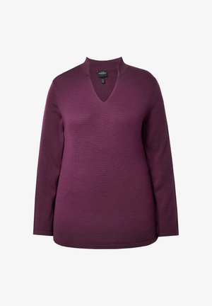 V-hals, langærmet sweater i en rig lilla nuance, med en tætsiddende silhuet og glat tekstur, der er velegnet til afslappede eller lagde outfits.
