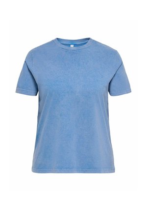 Ensfarvet blå kortærmet t-shirt med rund hals og afslappet pasform uden synlige logoer eller mønstre, vist på en hvid baggrund.