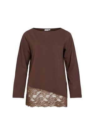 VILA, LONG SLEEVED TOP VISOLEIL LACE - T-shirt à manches longues - coffee bean