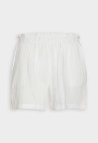 Shorts bianchi in cotone con un design texturizzato e stropicciato. Presentano una vita elastica e una vestibilità ampia. Nessuna tasca o dettagli aggiuntivi.