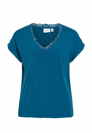 VILA, SHORT SLEEVED TOP VIGENIA V-NECK - T-shirt imprimé - legion blue