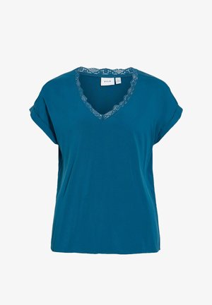 VILA, SHORT SLEEVED TOP VIGENIA V-NECK - T-shirt print - legion blue