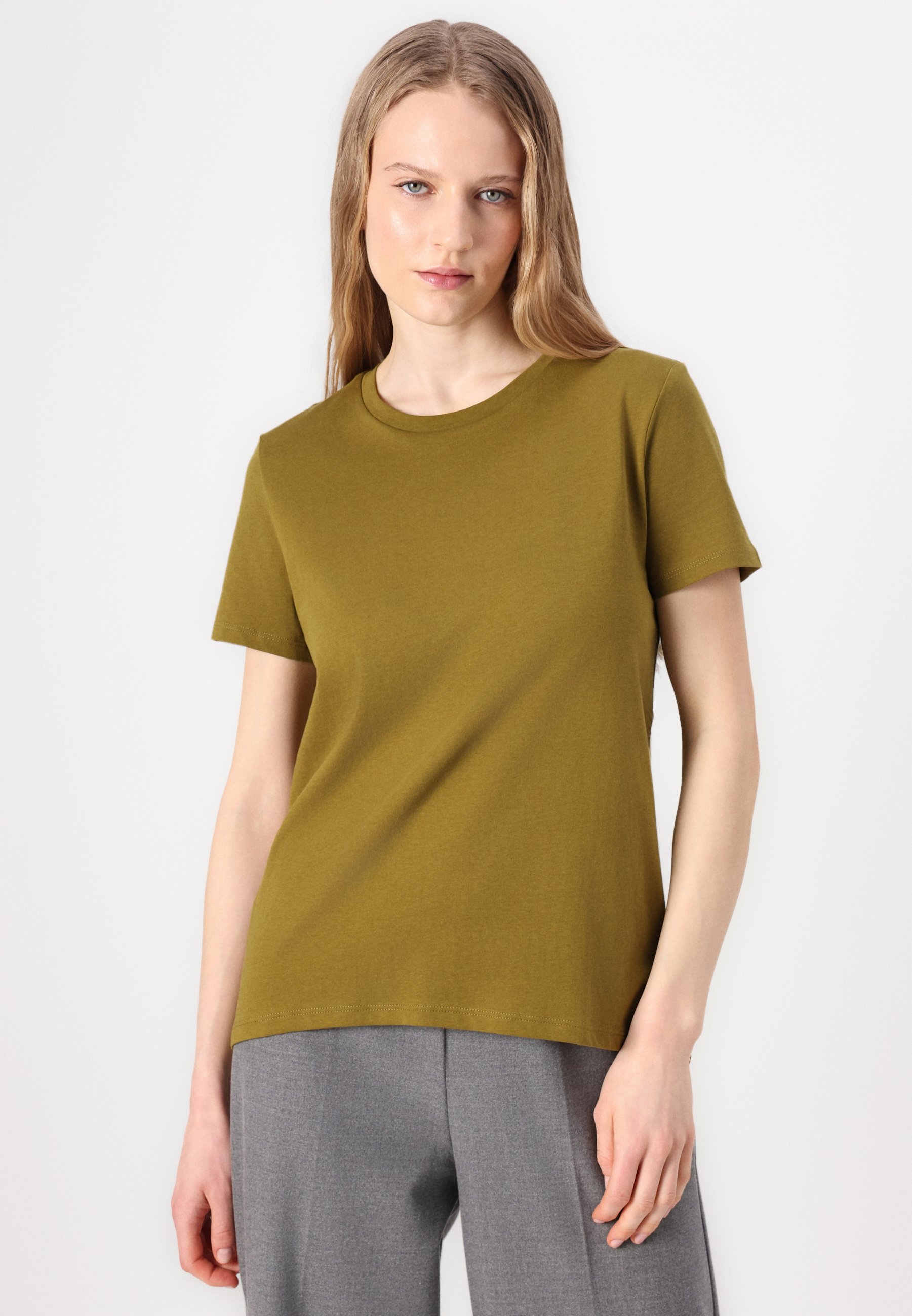 売れ筋商品|||トム テイラー デニム Tシャツ レディース トップス LOOSE WITH HIGH LOW - Basic T-shirt - warm moss green TOM TAILOR DENIM LOOSE WITH HIGH LOW - T-Shirt basic - warm