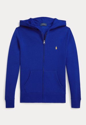 Blauwe zip-up hoodie van zachte stof. Voorzien van een voorkant met rits, twee zijzakken en een klein logo op de linkerborst. Dubbel-laagse capuchon.