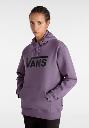 Felpa con cappuccio viola, caratterizzata da un grande logo nero "VANS", con coulisse regolabile e tasca frontale a marsupio. Realizzata in materiale morbido con polsini a costine.