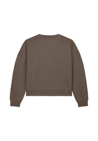 Bruine cropped sweatshirt met een ronde halslijn, verlaagde schouders en geribde boorden, vervaardigd van een textuurstof en met minimale naaddetails.