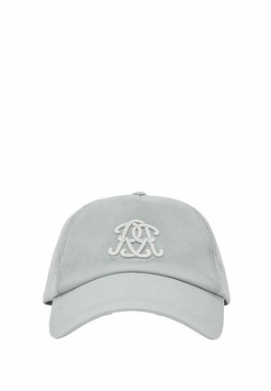 Világosszürke baseballsapka ívelt karimával, elülső paneljén fehér, hímzett, összekapcsolt monogramokkal.