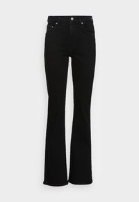 Svart utsvängda jeans i bomullstyg, med hög midja, fem fickor och silverfärgade detaljer. Slät textur och klassisk passform.