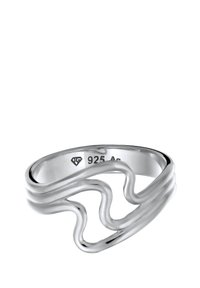 Silberring mit einem wellenförmigen, abstrakten Design, aus 925 Sterling Silber gefertigt. Verfügt über eine glatte, polierte Oberfläche und ein schmales Band.