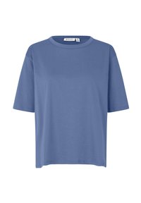 Modré tričko s krátkým rukávem a kulatým výstřihem, rovný lem, vyrobeno z jemného materiálu, velikost střední od značky Masai.