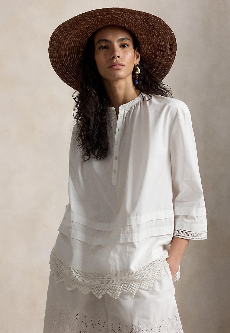 Polo Ralph Lauren Crochet-Trim Cotton Shirt - White — vista 2