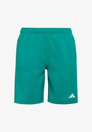 Sportliche Shorts in türkis mit elastischem Bund und kleinem weißem Adidas-Logo am unteren linken Bein.
