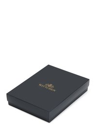 Czarna prostokątna pudełko o gładkim wykończeniu, z złotym logo "WITTCHEN" na wierzchu. Kompaktowy design z lekko podniesioną pokrywą.