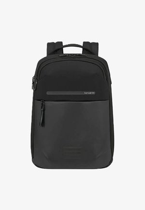 Schwarzer Samsonite-Rucksack mit gepolsterten Schultergurten, einem Reißverschluss-Frontfach und einem oberen Griff, ideal für den täglichen Gebrauch.