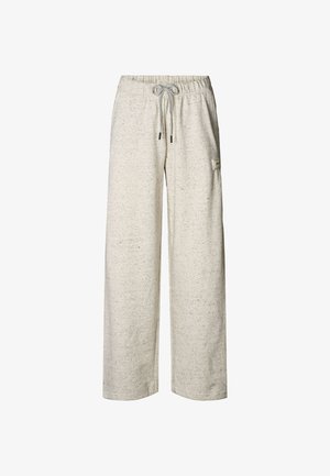 Pantalon de détente en coton gris clair à motif moucheté, avec une ceinture élastique munie d'un cordon de serrage et une poche latérale.