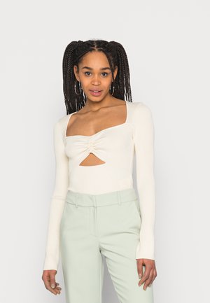 SQAURE NECK RUCHED FRONT - Long sleeved top - cream