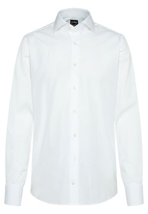 Weißes Hemd mit klassischem Kragen, langen Ärmeln und Knopfleiste. Baumwollstoff mit dezenter Textur und schlichter Gestaltung.