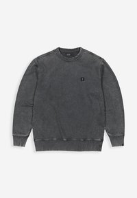 Ronde hals sweatshirt van vervaagd donkergrijs katoen, met een klein zwart logo gestikt op de borst en ribgebreide cuffs en onderrand.