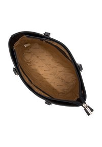 Sort lædertaske åben for at vise beige indvendig foring med gentaget "WITTCHEN" logo og en lynlås indvendig lomme.