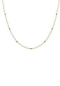 Goldfarbene Kettenhalskette mit gleichmäßig verteilten runden Gliedern und kleinen Fass-Akzenten. Zartes und leichtes Design, das sich gut zum Schichten eignet.