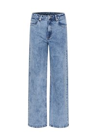 Ljust blå vida jeans med hög midja, femficksdesign, subtila blekningar och en ren finish vid fållen. Klassiskt denim material.
