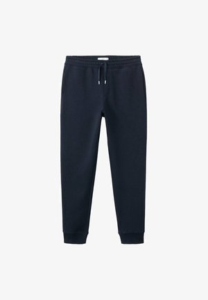 Pantaloni della tuta blu navy realizzati in tessuto morbido, con vita elastica, coulisse, tasche laterali e polsini a costine.