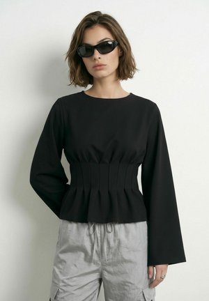 HYPEDROP, LONG-SLEEVED T-SHIRT HDORIA PLEATED - T-shirt à manches longues - black