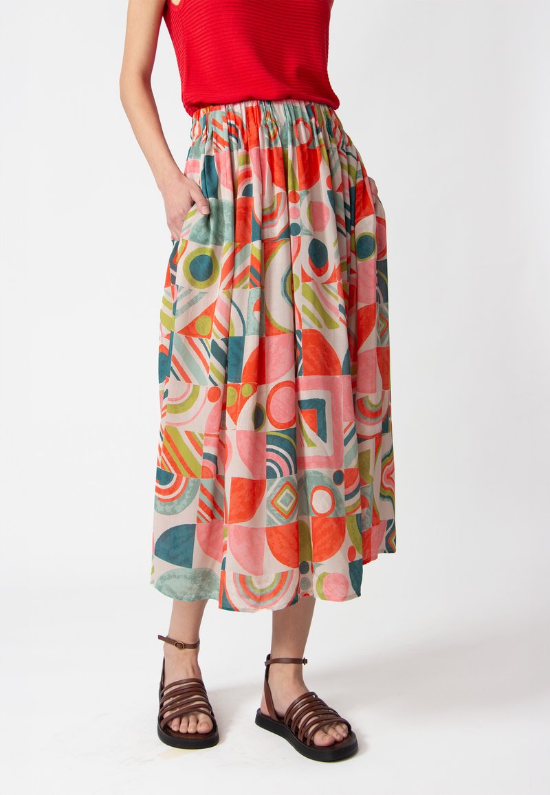 Ivko PRINTED MIDI - Jupe trapèze - coral