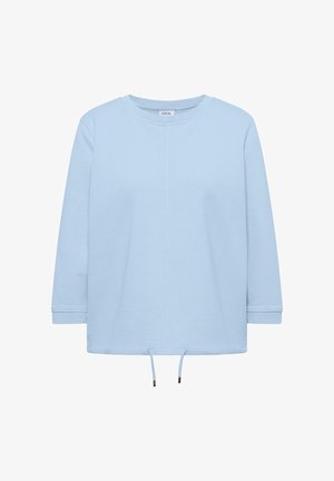 Jasnoniebieska, casualowa bluza z długim rękawem, okrągłym dekoltem i regulowanymi ściągaczami u dołu.