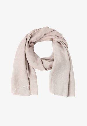 Hele roosa sall, mis on valmistatud pehmest ja kergest kangast, millel on peene tekstuur ja toored servad. Loosalt rippuv, tutvustades oma mitmekesist disaini.