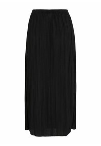 Gonna midi nera plissettata con elastico in vita. Presenta linee verticali e un design fluido che si adagia elegantemente.