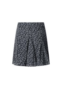 Gonna floreale in blu navy con fiori bianchi. Presenta un design svasato e pieghe. Realizzata in tessuto morbido con una texture liscia.