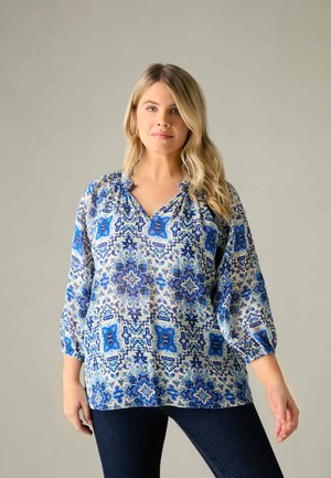 TILE RUFFLE NECK - Blůza - blue