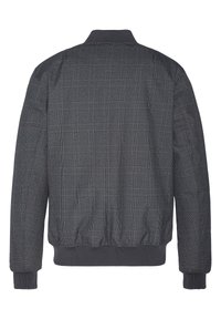 Veste bomber grise à motifs, dotée d'un col en maille, d'un tissu texturé, de poignets côtelés et d'un ourlet élastique avec des détails au design à carreaux.