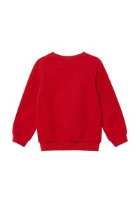 Rode sweatshirt met een ronde halslijn, lange mouwen en geribbelde mouwen en onderrand. Gladde textuur zonder zichtbare patronen of accenten.