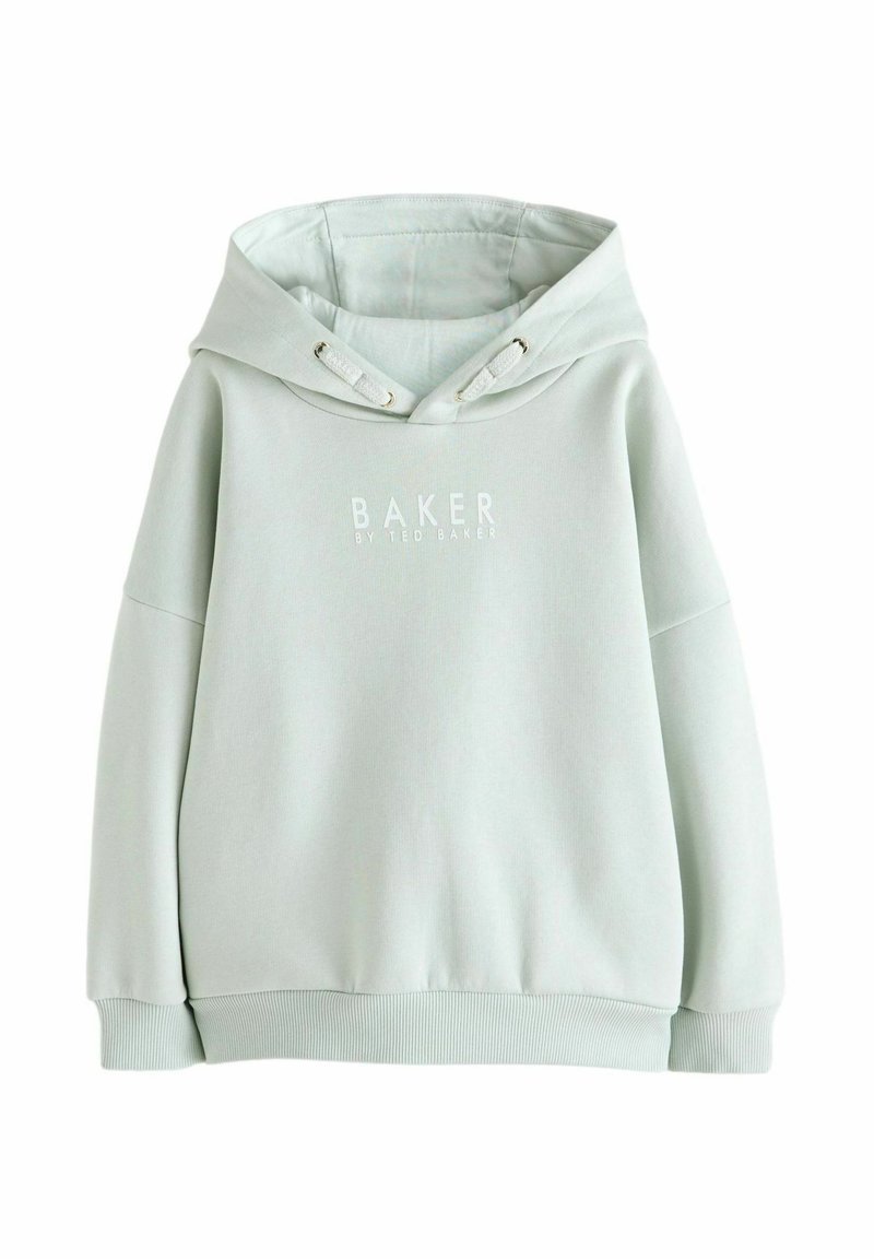 Felpa verde chiaro con cappuccio regolabile, polsini e orlo a costine, e logo bianco "BAKER" sul davanti. Tessuto morbido e vestibilità comoda.