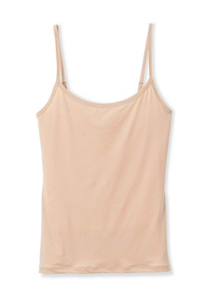 Nude camisole met dunne, verstelbare bandjes, gemaakt van gladde, rekbare stof; heeft een ronde halslijn en rechte zoom.