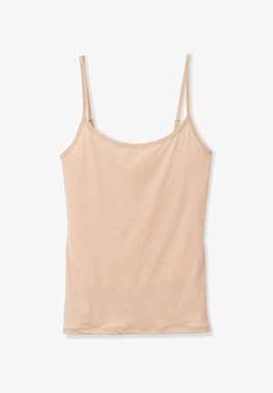 Nude camisole met dunne, verstelbare bandjes, gemaakt van gladde, rekbare stof; heeft een ronde halslijn en rechte zoom.
