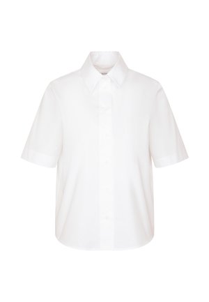 Kortærmet hvid skjorte med knapper lavet af glat, let stof. Har en spids krave og en afslappet pasform.
