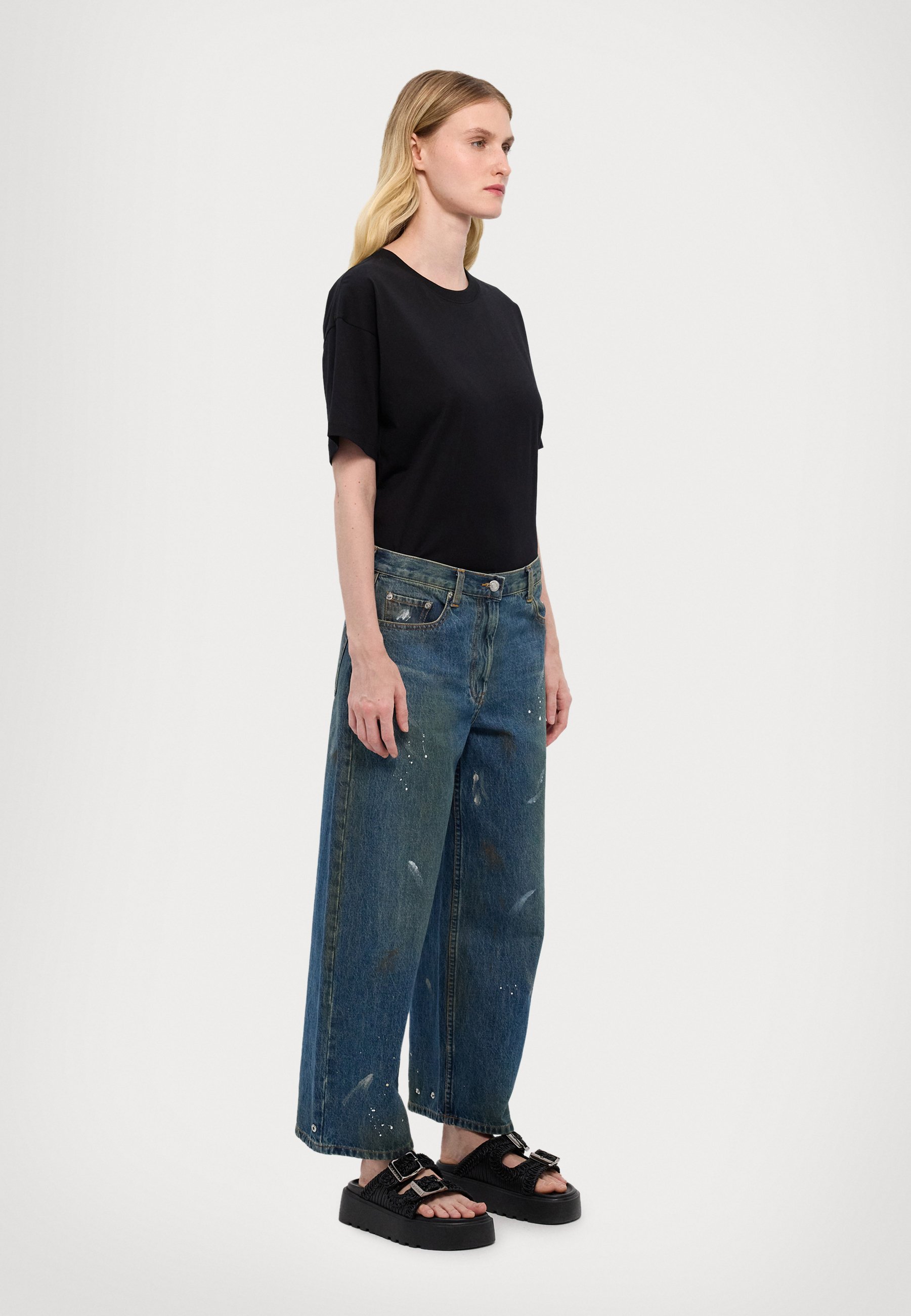 Helmut Lang CROPPED WIDE - Straight leg jeans - mid indigo painter