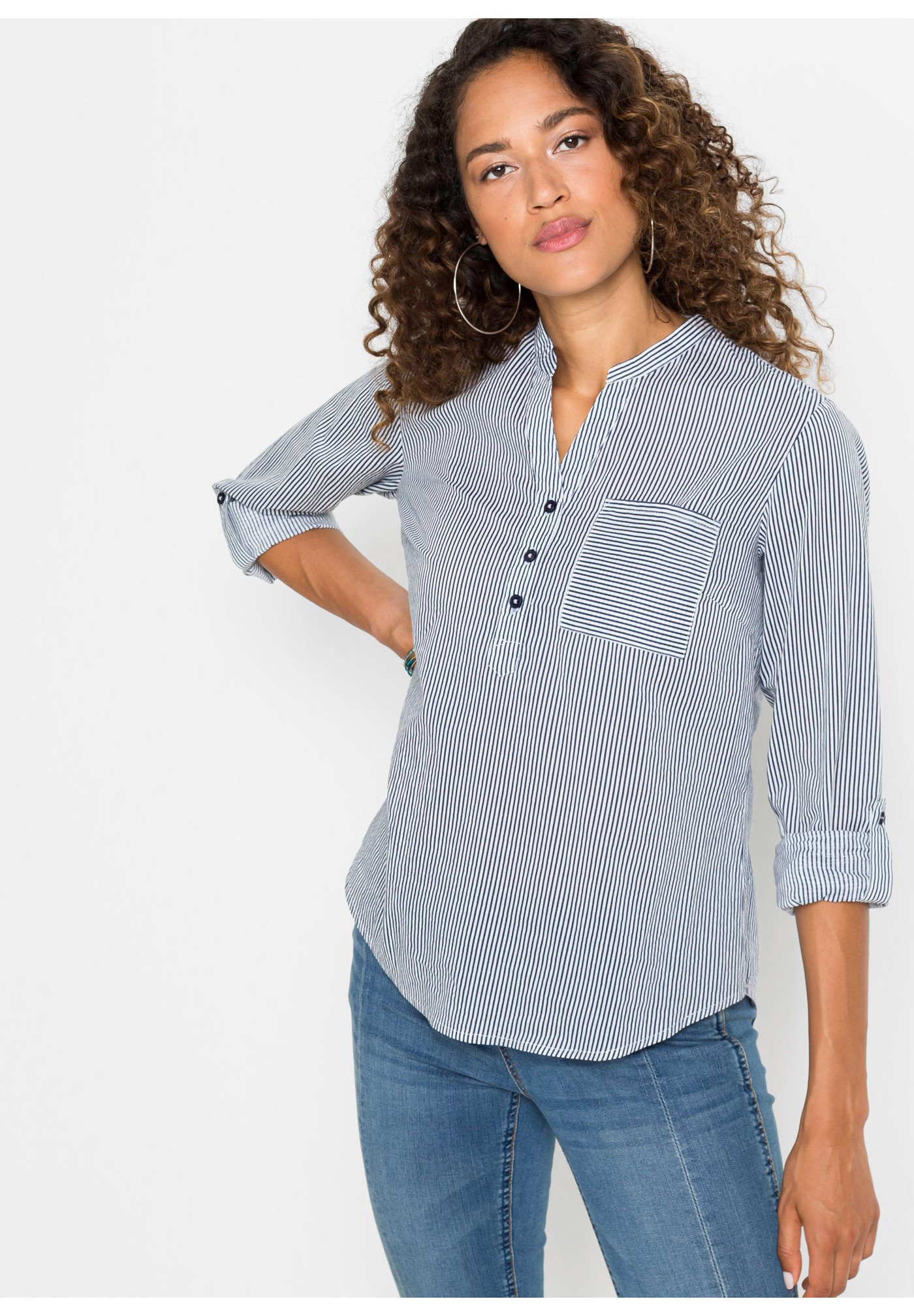 Bonprix Pullover Mit Bluseneinsatz Bonprix Bluse Blau/dunkelblau